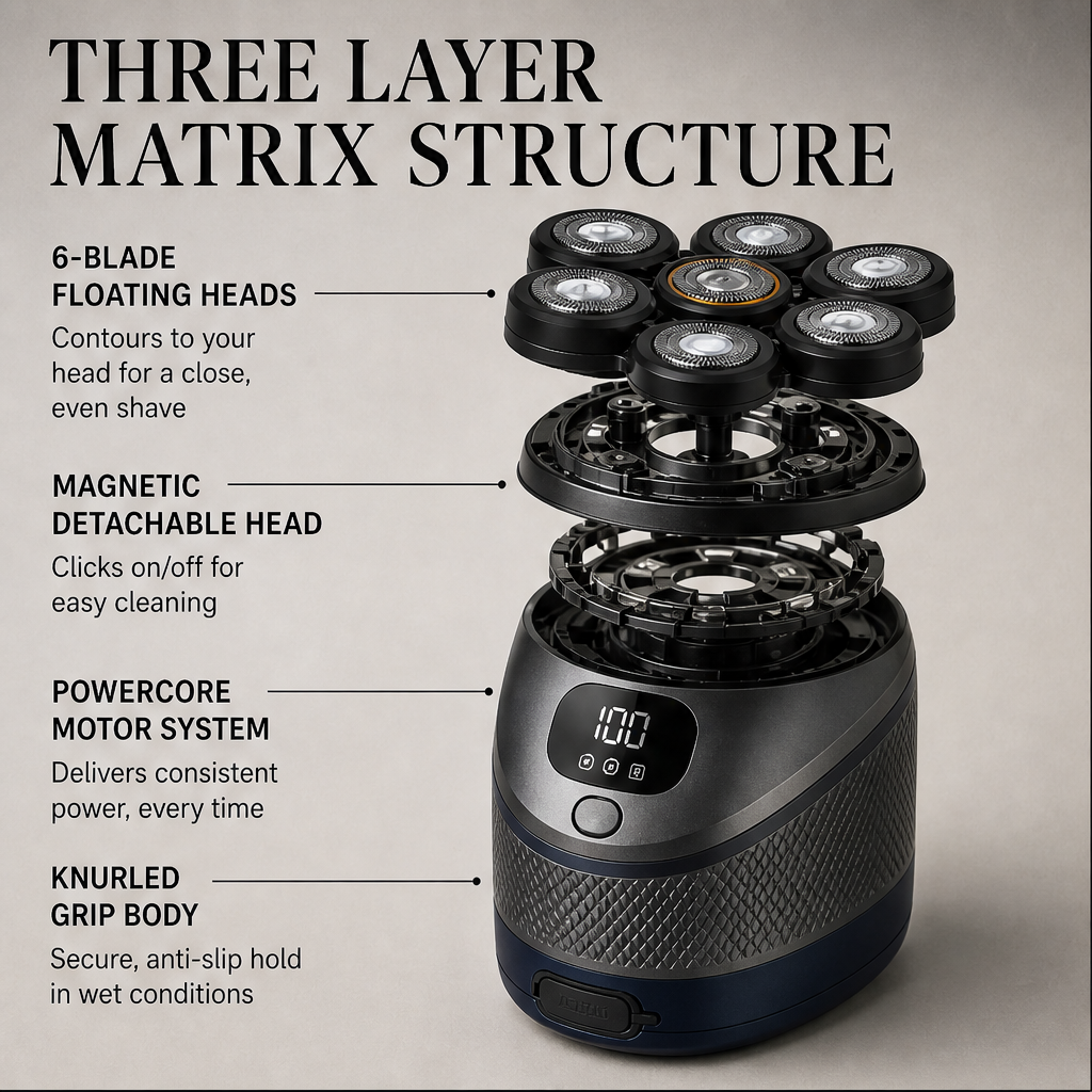 Shearlon – 6-Blade Floating Head Rechargeable Head Shaver + 50% OFF detail