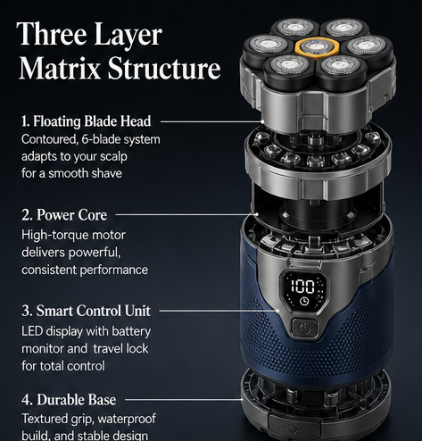 Smoothtrek – 6-Blade Floating Head, Waterproof Electric Head Shaver + 50% OFF detail