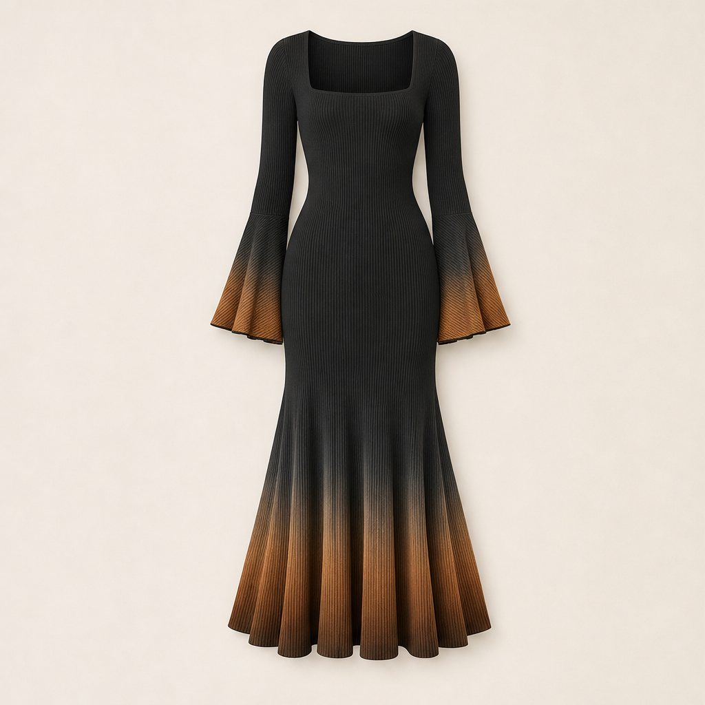 Sablecroft – Ombre Ribbed Knit Fitted Mermaid Midi Dress + 50% OFF Black