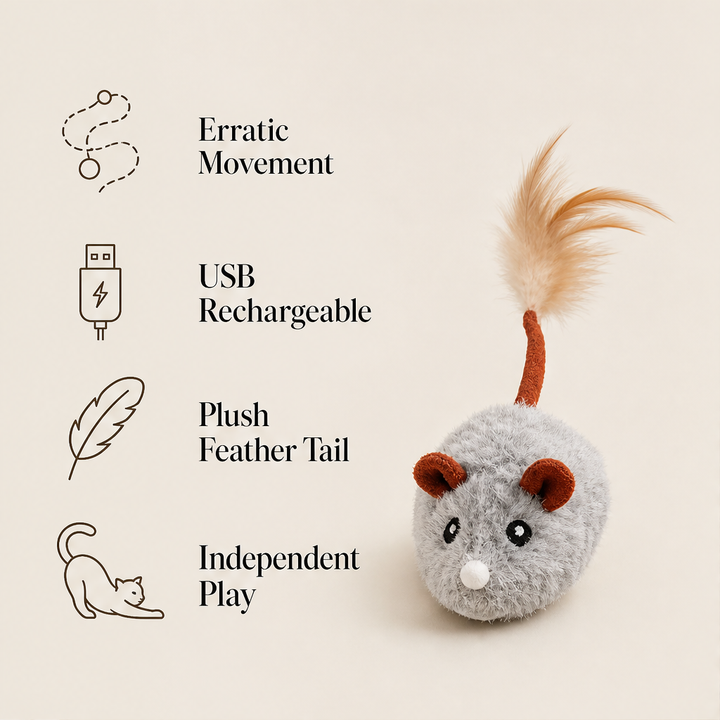 Whiskerdash – Auto-Roaming Sensor Mouse Interactive Cat Toy + 50% OFF features