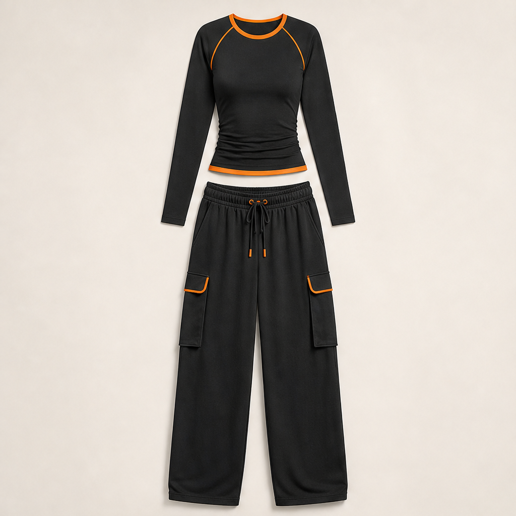 Ashcroft Athletics – Retro Color-Blocked Cotton Top and Pants Set + 50% OFF Black