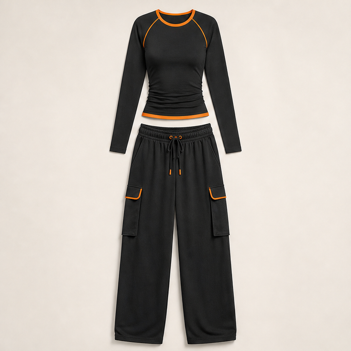 Ashcroft Athletics – Retro Color-Blocked Cotton Top and Pants Set + 50% OFF Black