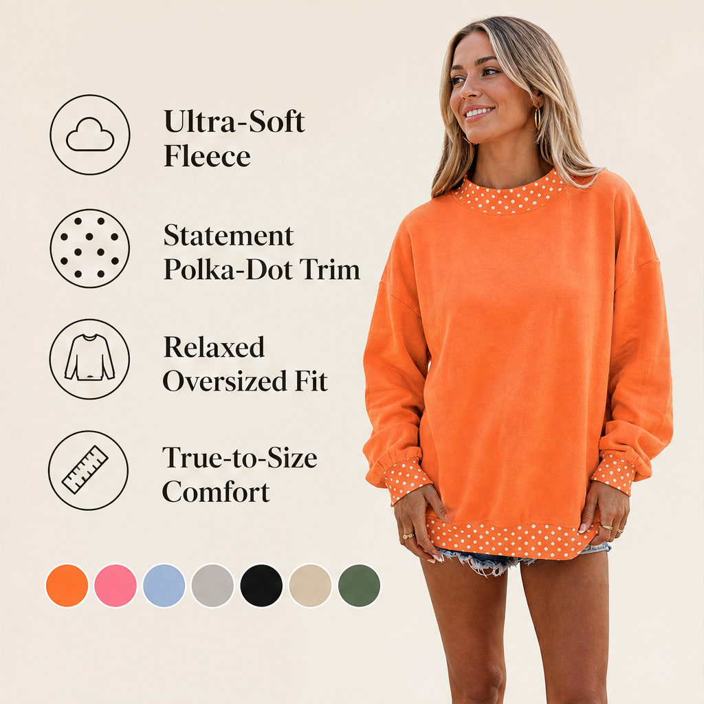 Fernbay – Oversized Polka-Dot Trim Color Block Pullover Top + 50% OFF features