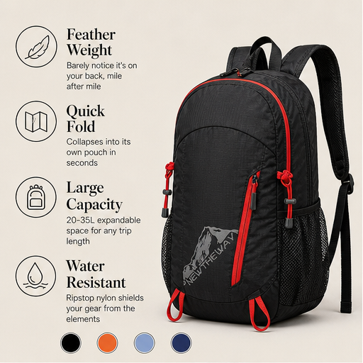 Trekvale – Foldable Waterproof 20-35L Camping Backpack features