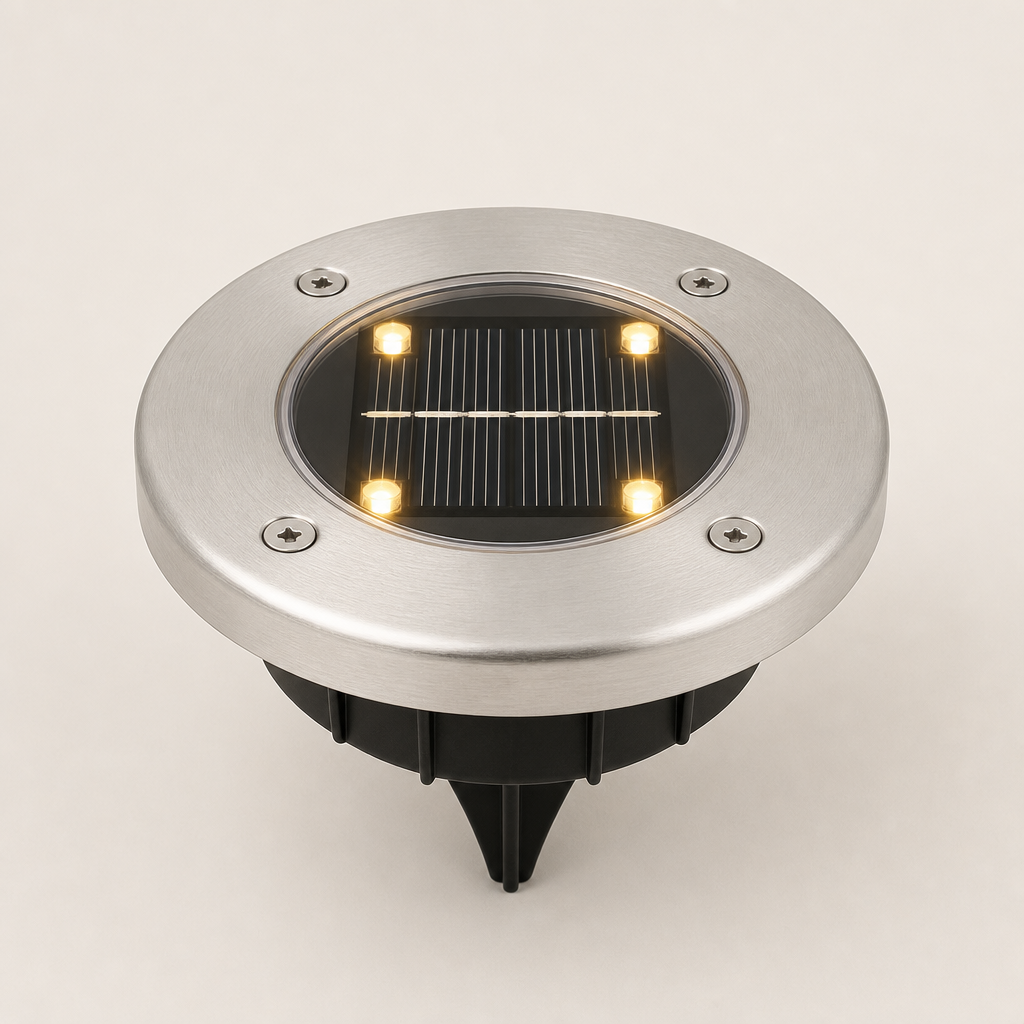 Sunhollow – Auto On/Off Solar Ground Lights, Steel Rim Disk Lights + 50% OFF Silver