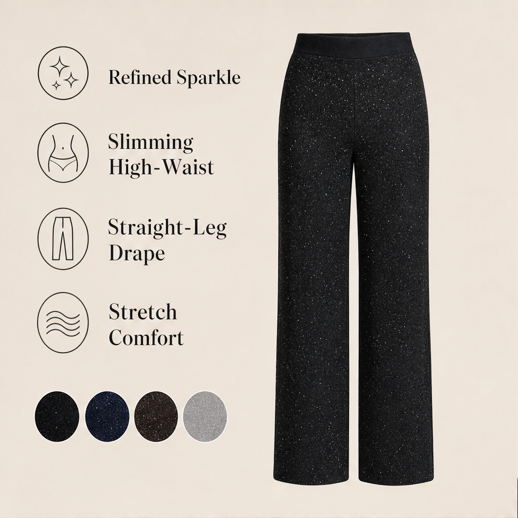 Glimmerwick – Sparkling High-Waist Straight-Leg Pants + 50% OFF features