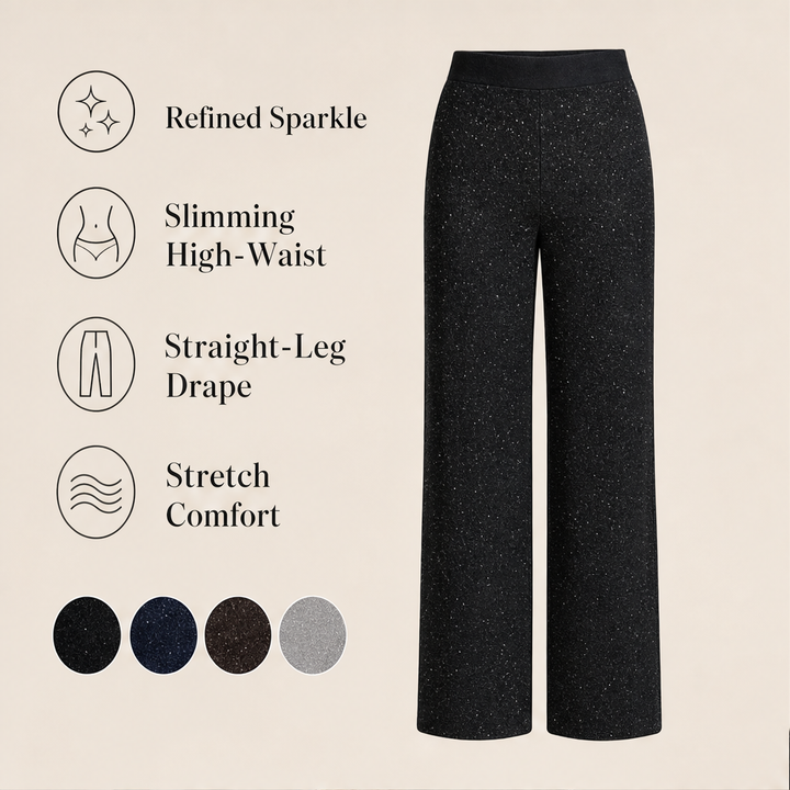 Glimmerwick – Sparkling High-Waist Straight-Leg Pants + 50% OFF features