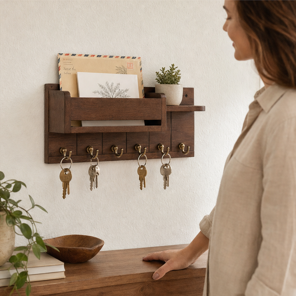 Oakhollow – Solid Wood Entryway Organizer with Key Hooks and Shelf + 50% OFF lifestyle