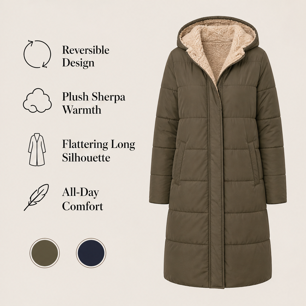 Willowmere – Reversible Sherpa-Lined Hooded Winter Coat + 50% OFF features