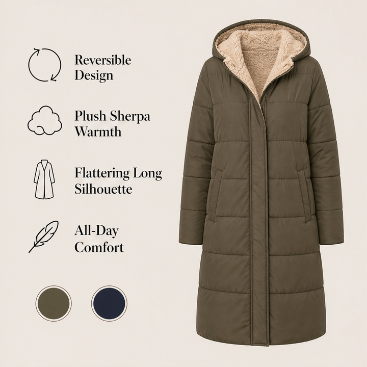 Willowmere – Reversible Sherpa-Lined Hooded Winter Coat + 50% OFF features