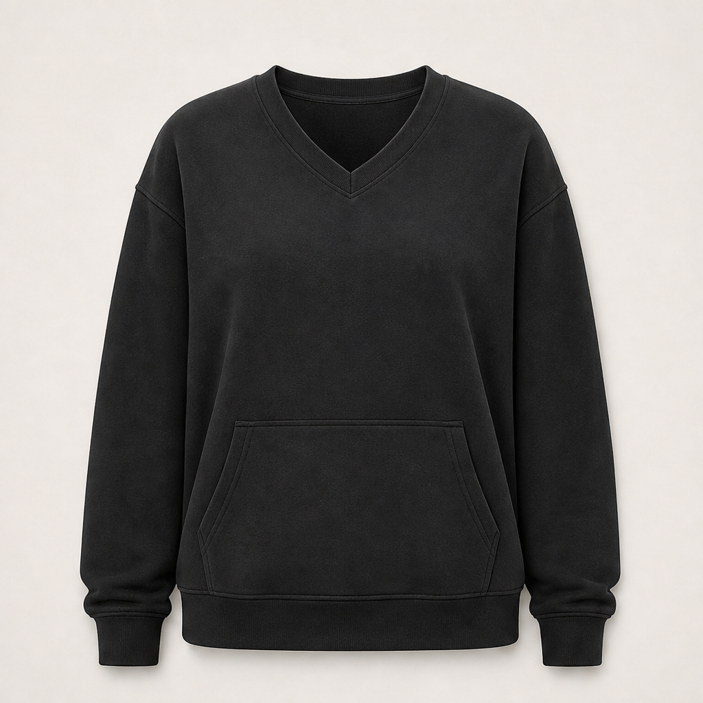 Softmere – Kangaroo Pocket V-Neck Oversized Sweatshirt + 50% OFF Black