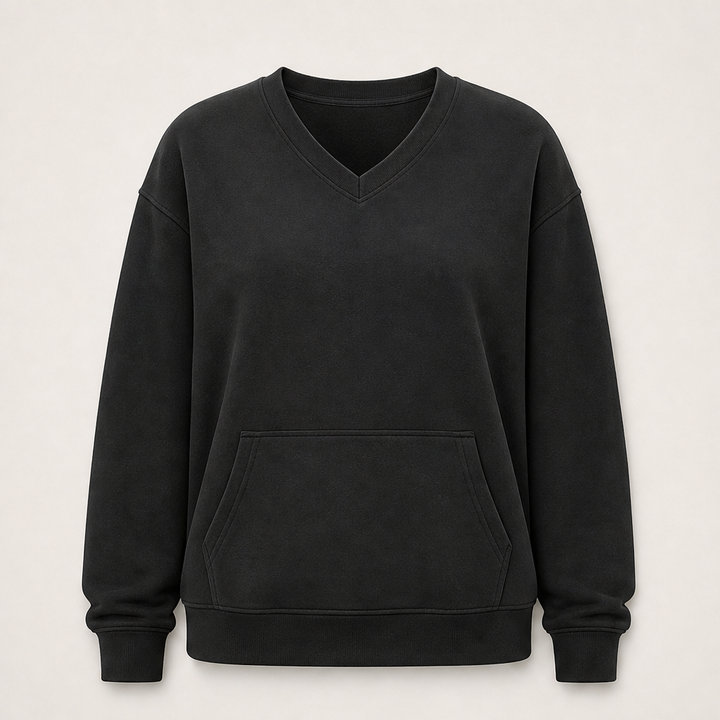 Softmere – Kangaroo Pocket V-Neck Oversized Sweatshirt + 50% OFF Black
