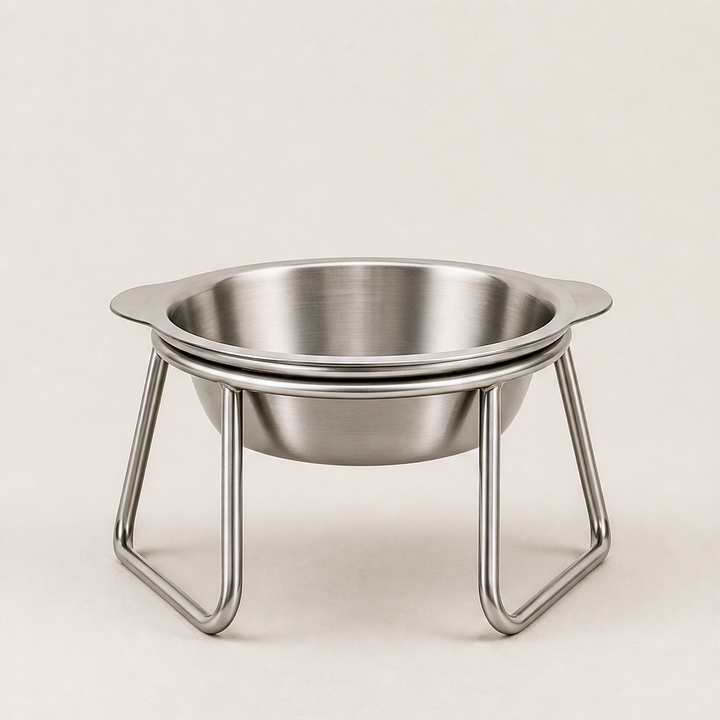 TiltEase – 15° Tilted Elevated Anti-Vomit Stainless Steel Feeding Bowl + 50% OFF Silver