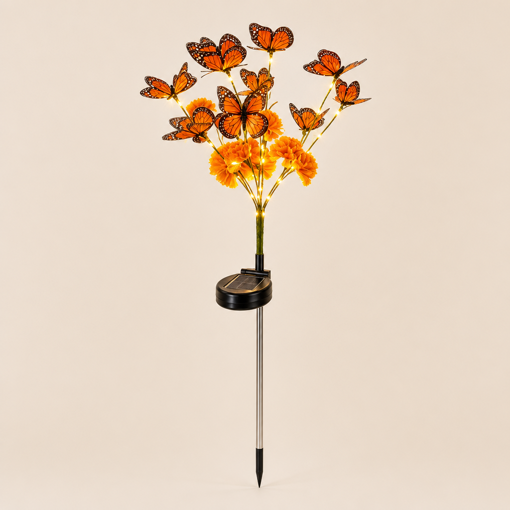 Amberwick – Solar Marigold &amp; Butterfly Memorial Garden Light + 50% OFF Orange