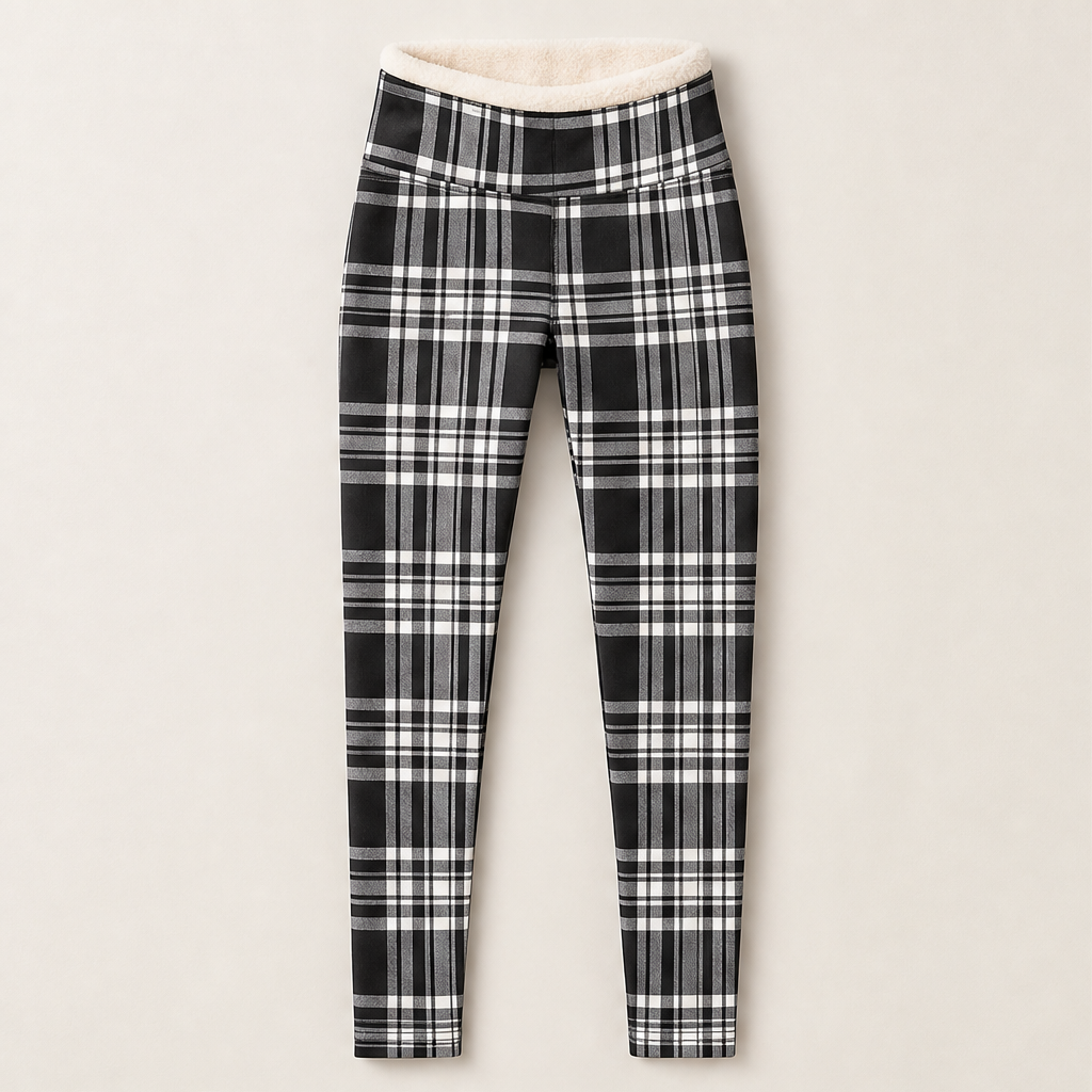 Hearthloom – Fleece-Lined Plaid Leggings with Slimming High Waist + 50% OFF Black