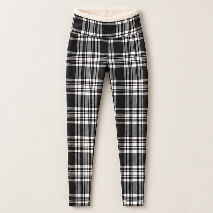 Hearthloom – Fleece-Lined Plaid Leggings with Slimming High Waist + 50% OFF Black