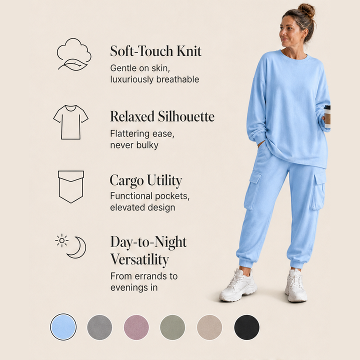 Willowdrift – Soft Knit Crew Top &amp; Cargo Jogger Matching Set + 50% OFF features