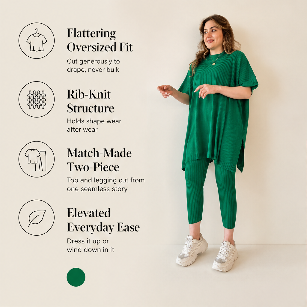 Ribleigh – Oversized Rib-Knit Top &amp; Trouser Two-Piece Set + 50% OFF features