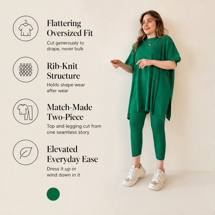 Ribleigh – Oversized Rib-Knit Top &amp; Trouser Two-Piece Set + 50% OFF features