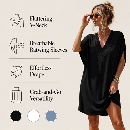 Pleatholm – Pleated V-Neck Batwing Sleeve Dress features