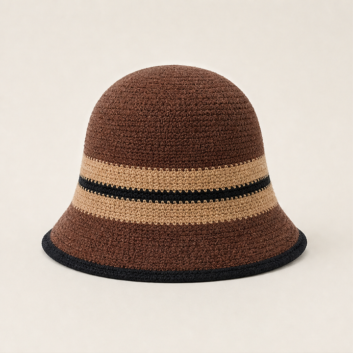 Clochet – Foldable Striped Knit Cloche Bucket Hat + 50% OFF Brown