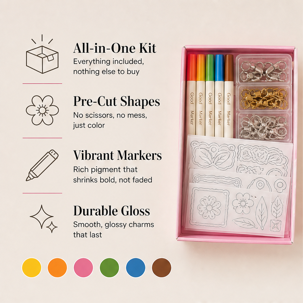 Bloomcraft Studio – Color, Bake &amp; Shrink Charm Making Craft Kit + 50% OFF features
