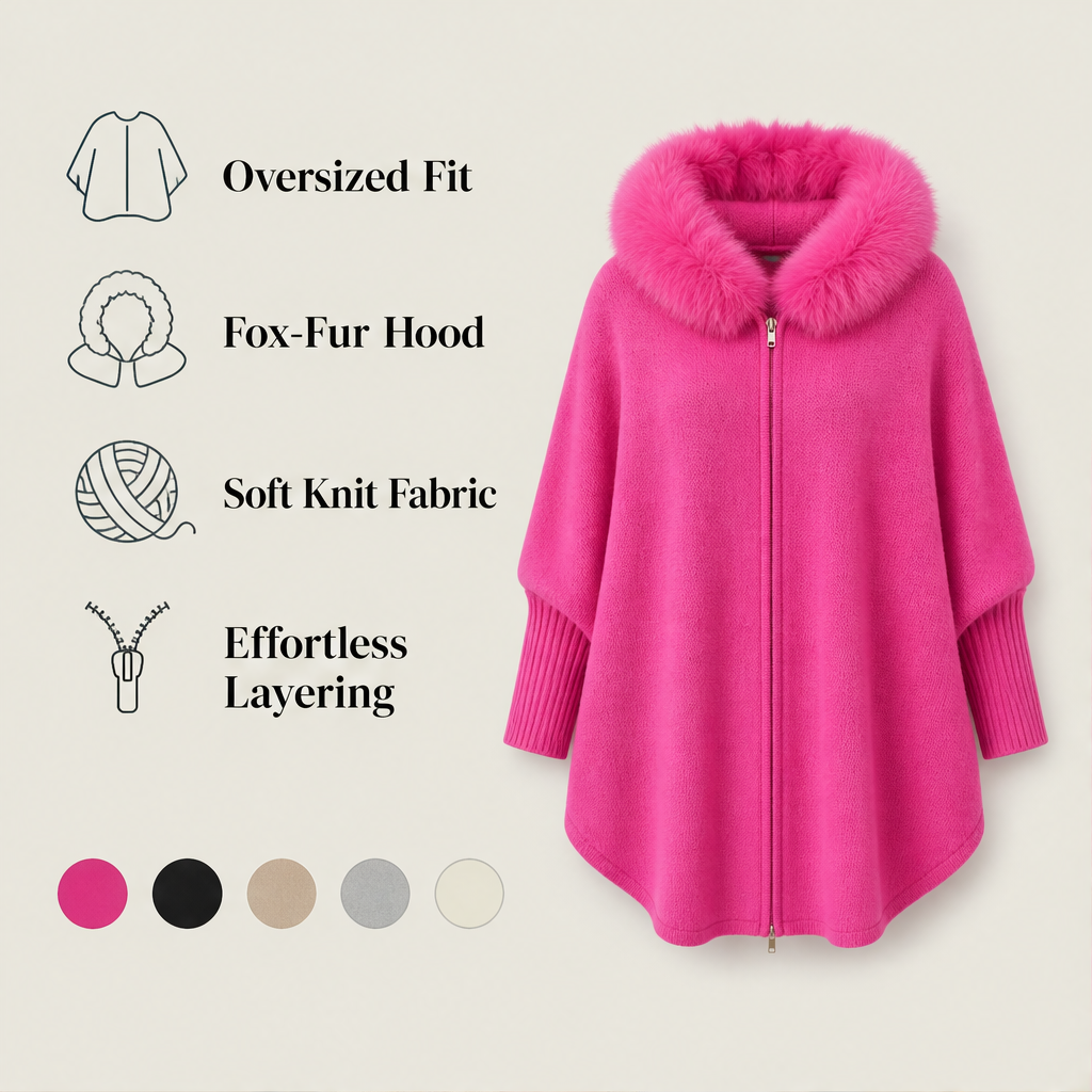 Vailfur – Faux Fox Fur Collar Cozy Cape Poncho + 50% OFF features