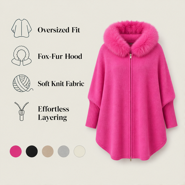 Vailfur – Faux Fox Fur Collar Cozy Cape Poncho + 50% OFF features