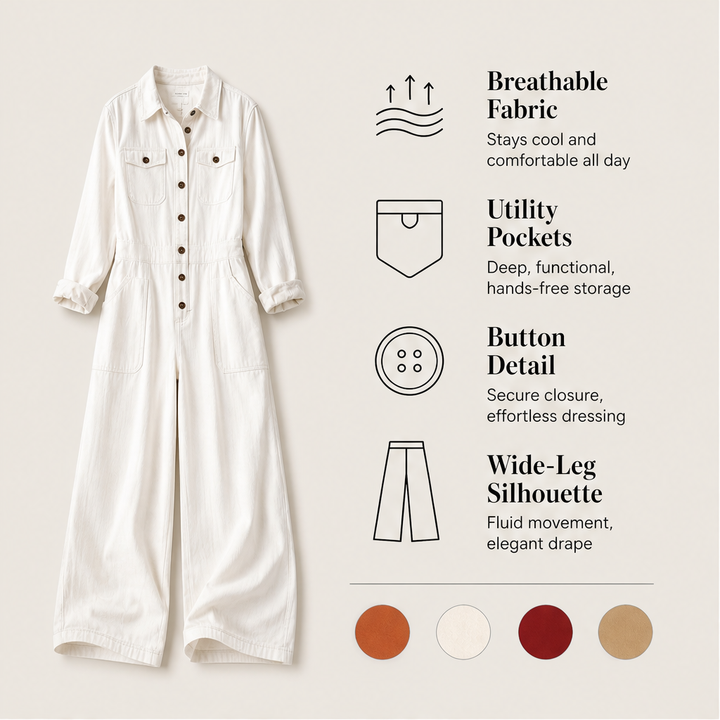 Fieldbury – Relaxed Wide-Leg Cargo Jumpsuit + 50% OFF features