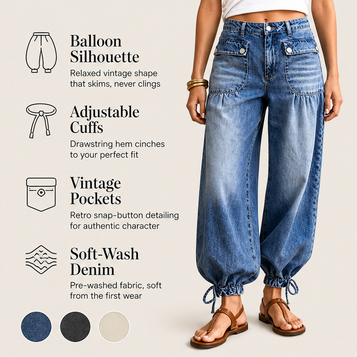 Millrow – Adjustable-Cuff High-Waist Balloon Jeans + 50% OFF features