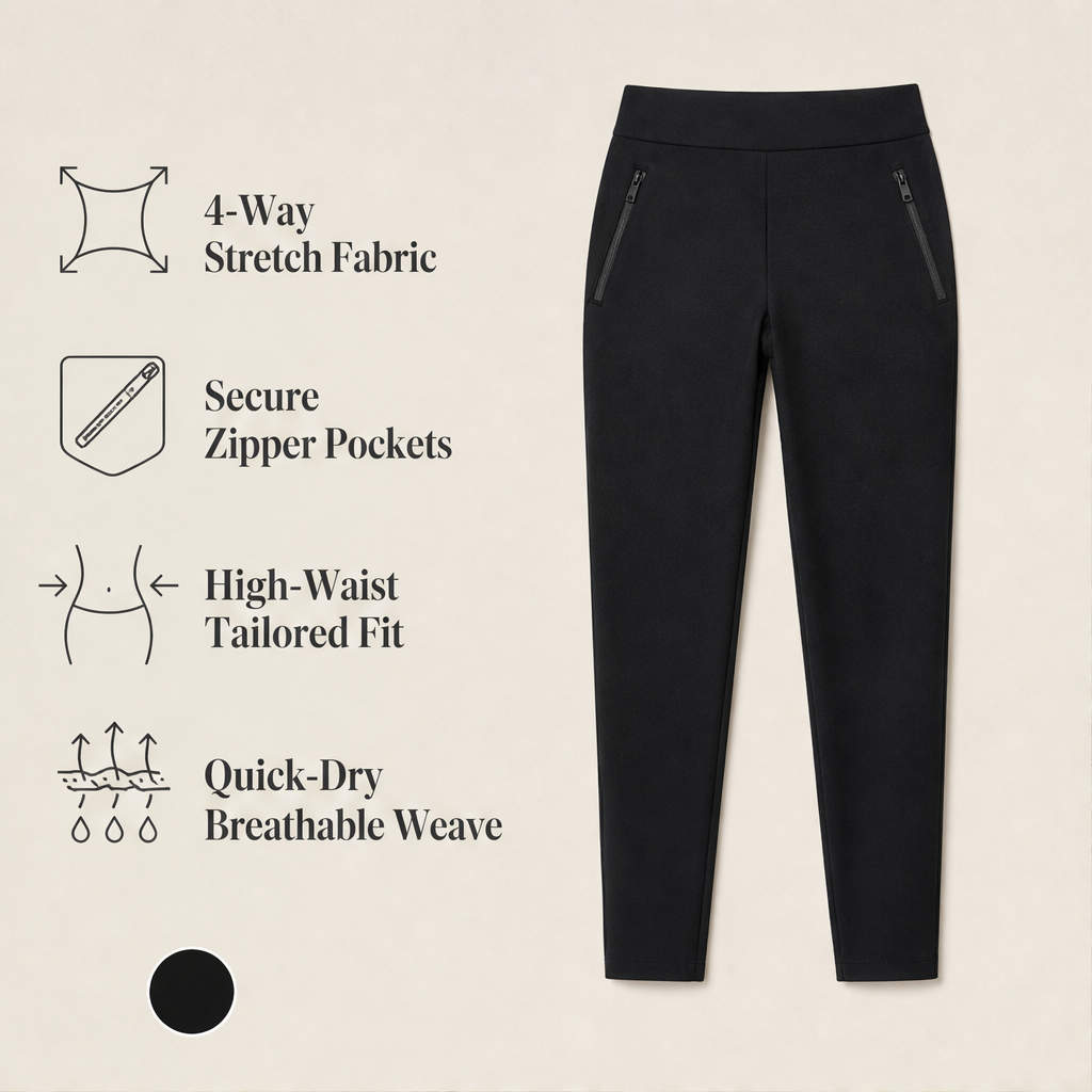 Tavelle – High-Waist Tummy Control Zipper-Pocket Stretch Pants + 50% OFF features