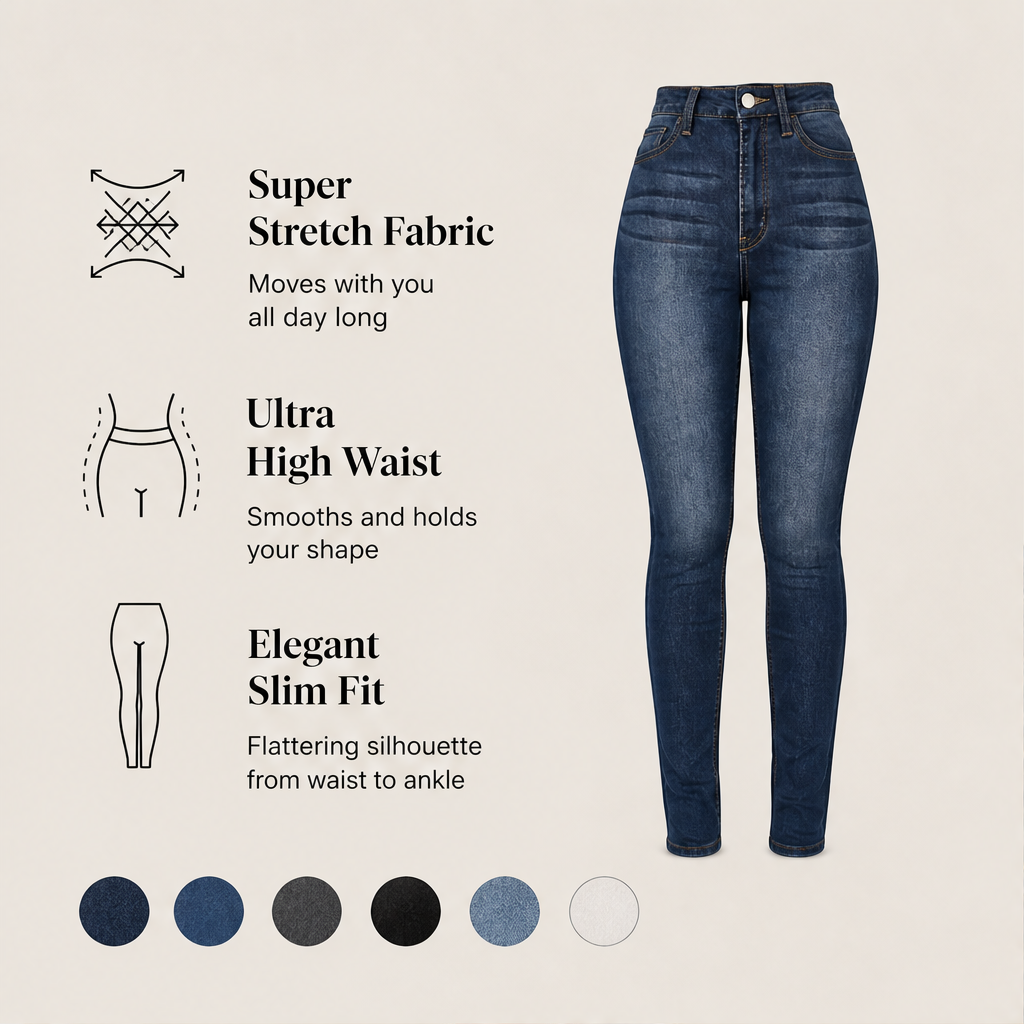 Denwick – High-Waist Stretch Skinny Jeans + 50% OFF features