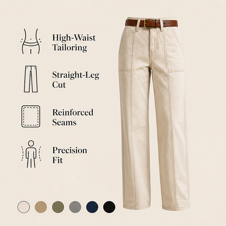 Vertaline – Tailored Straight-Leg Reinforced Seam Trousers + 50% OFF features