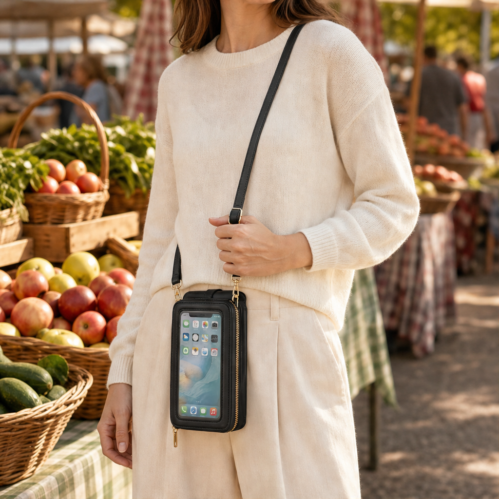 Clairpoche – Touchscreen Window Crossbody Phone Wallet + 50% OFF Black