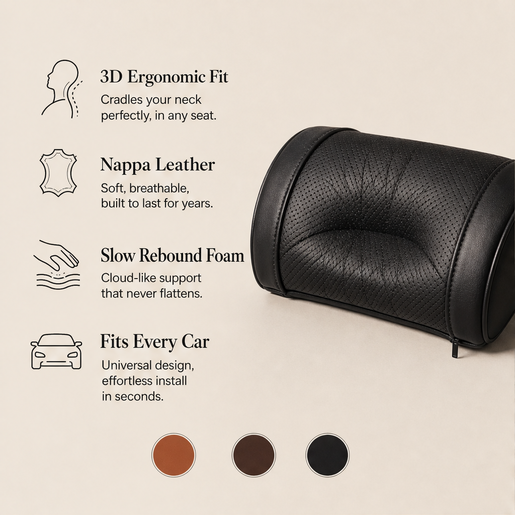 Nuvora – Memory Foam 3D Neck Support Car Headrest Pillow + 50% OFF features