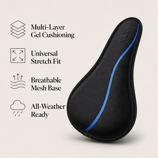 CushRide – Shock-Absorbing Gel Bike Saddle Cover features