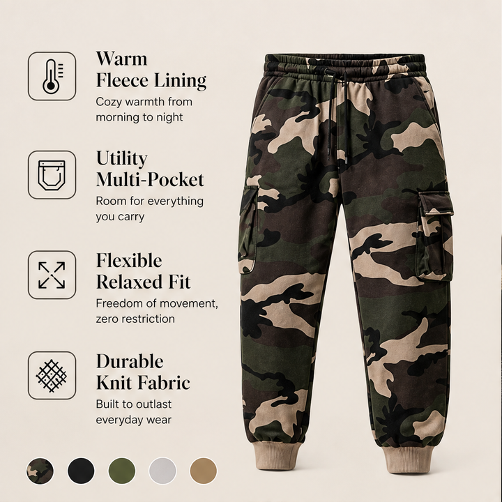 Fernbrook – Fleece-Lined Camo Jogger Cargo Pants + 50% OFF features