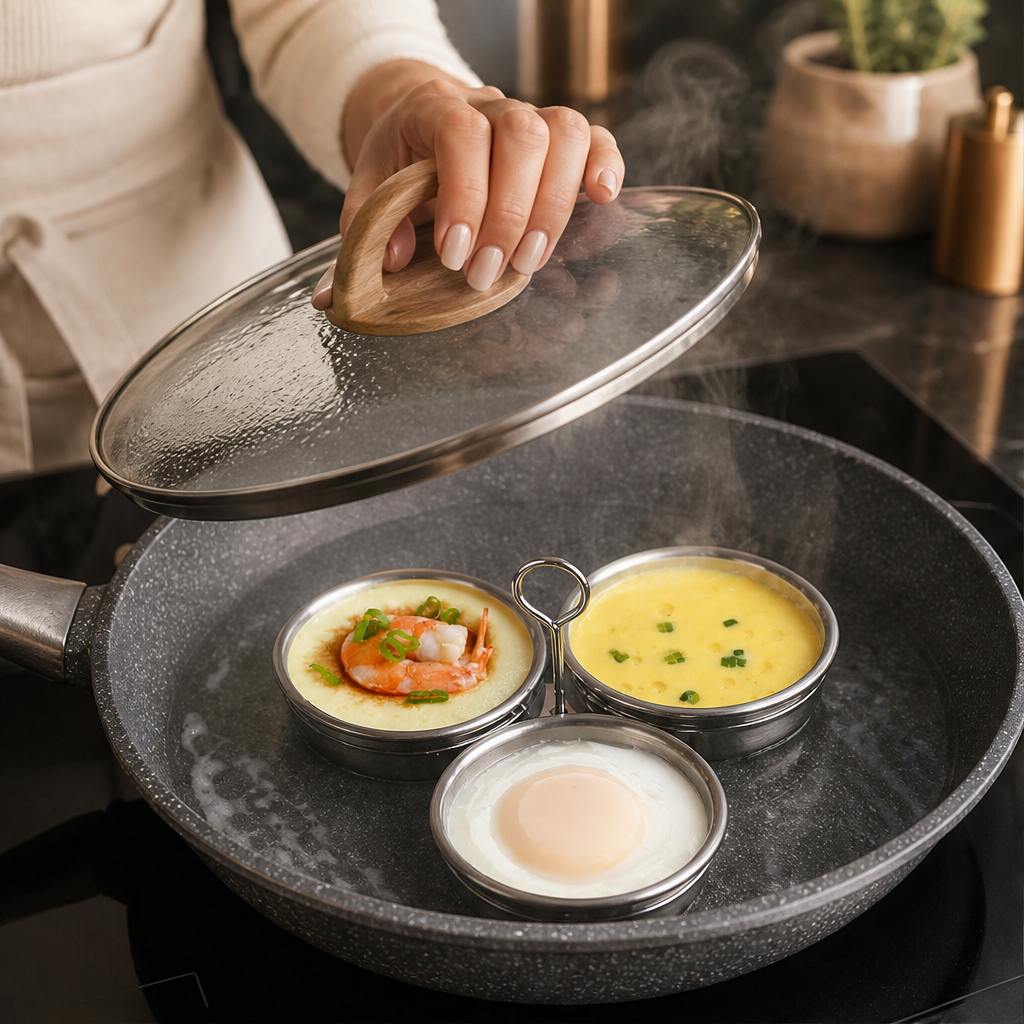 Yolkcraft – 304 Stainless Steel 3-Cup Egg Steamer with Lift Handle + 50% OFF lifestyle