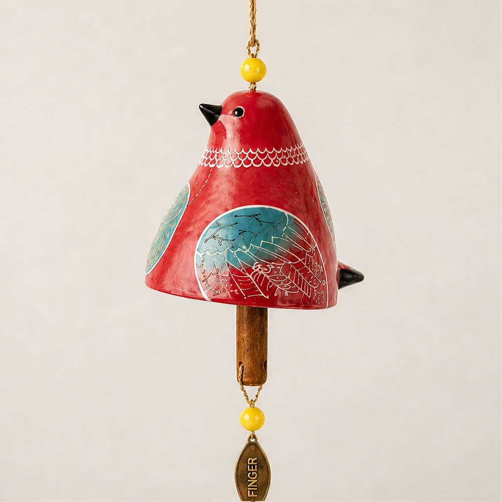Sparrowbloom – Hand-Painted Folk Art Bird Wind Chime + 50% OFF Red