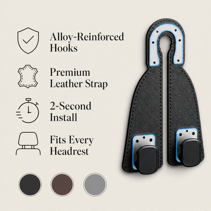 Backseat Anchor – Heavy-Duty Headrest Storage Hooks for Car + 1+1 FREE features