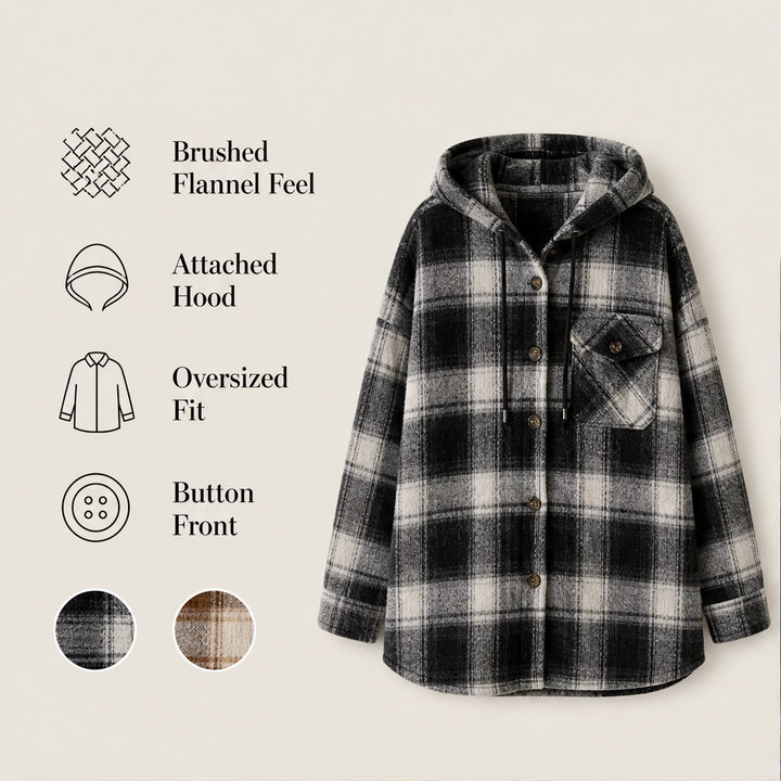 Hearthfold – Cozy Plaid Sherpa-Lined Hooded Jacket + 50% OFF features