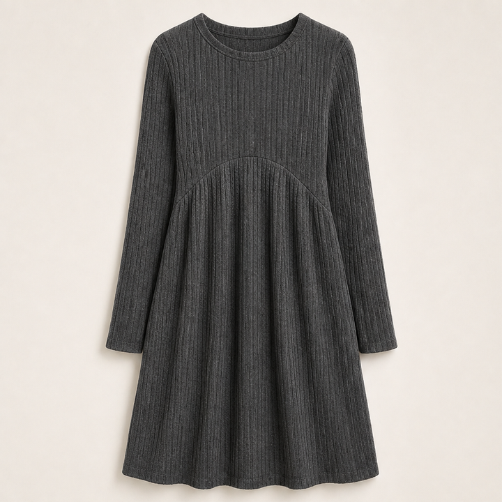 Cambrielle – Ribbed A-Line Midi Dress with Hidden Pockets + 50% OFF Grey