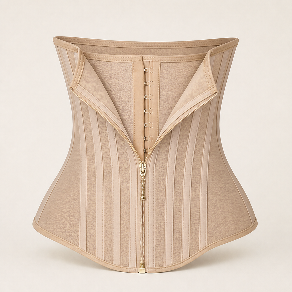 Cincora – 23-Steel-Bone Zip Front Waist Trainer Corset + 50% OFF Beige