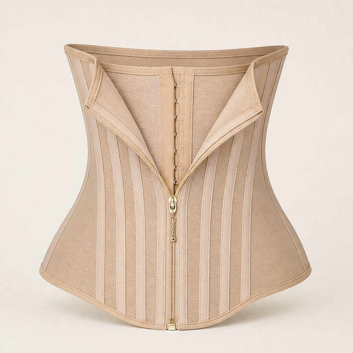 Cincora – 23-Steel-Bone Zip Front Waist Trainer Corset + 50% OFF Beige