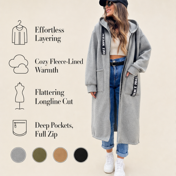 Willowdale – Longline Hooded Fleece Coat with Deep Pockets + 50% OFF features