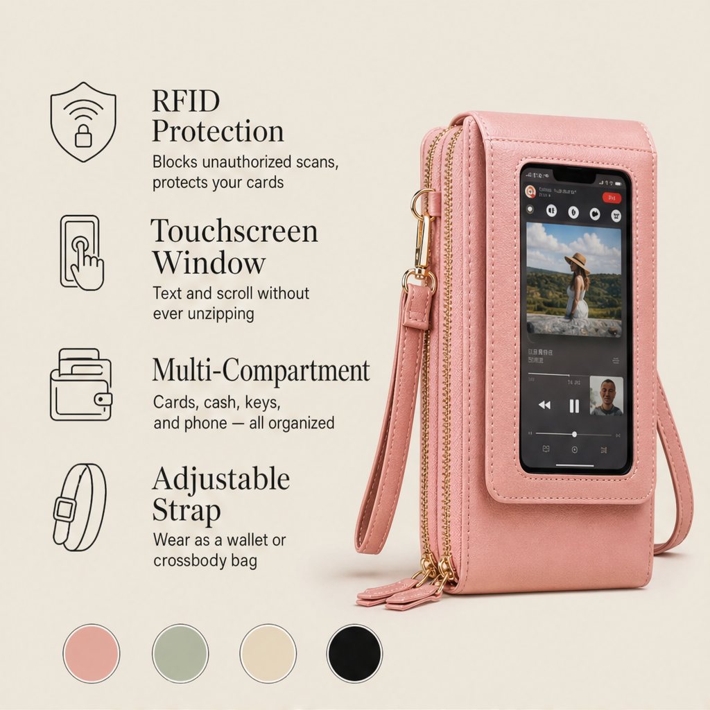 Sablewick – RFID-Blocking Touchscreen Crossbody Wallet Bag + 50% OFF features