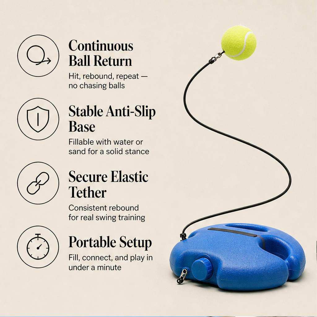 Rallywick – Continuous Ball Return Portable Tennis Rebound Trainer + 50% OFF features