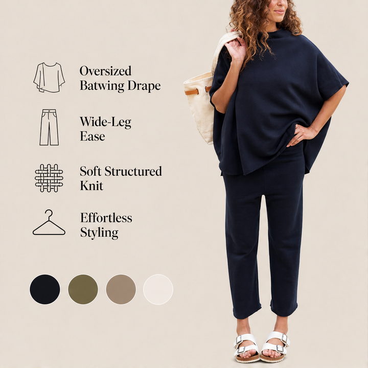 Calmora – Batwing Capelet Top and Wide Leg Pants Set + 50% OFF features
