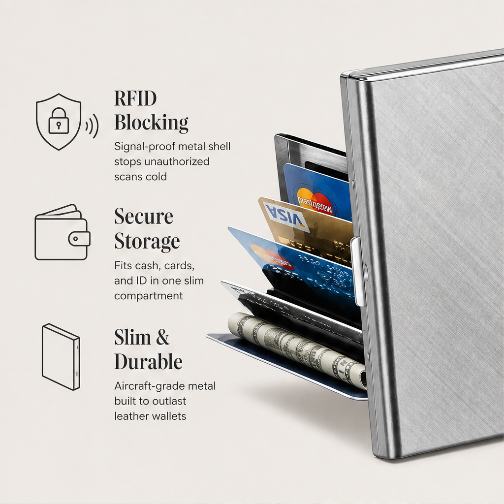 Shieldwick – RFID-Blocking Stainless Steel Card Holder + 50% OFF features