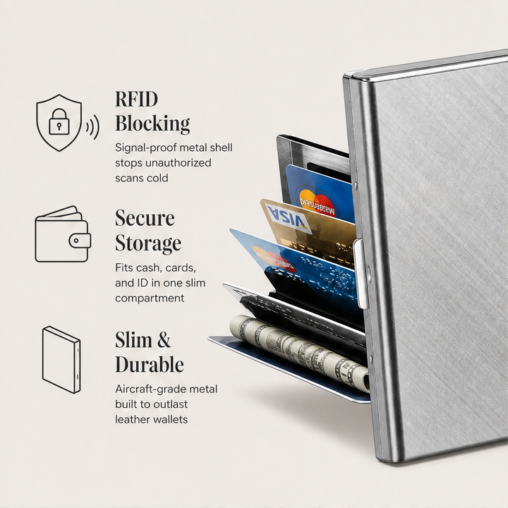 Shieldwick – RFID-Blocking Stainless Steel Card Holder + 50% OFF features